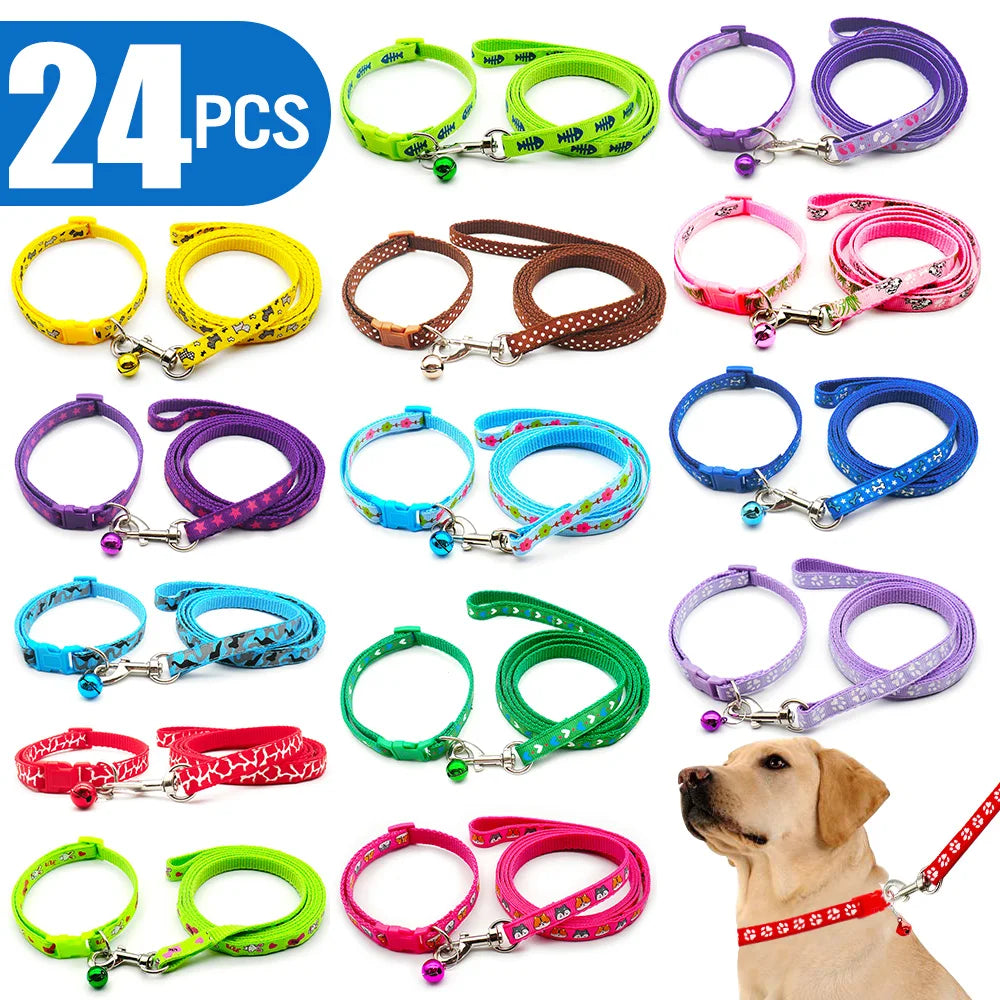 24Sets Dog Cat Leash Adjustable Leashes Collar Puppy Outdoor Walking Personalized Terier Schnauzer Outdoor Traction Rope General