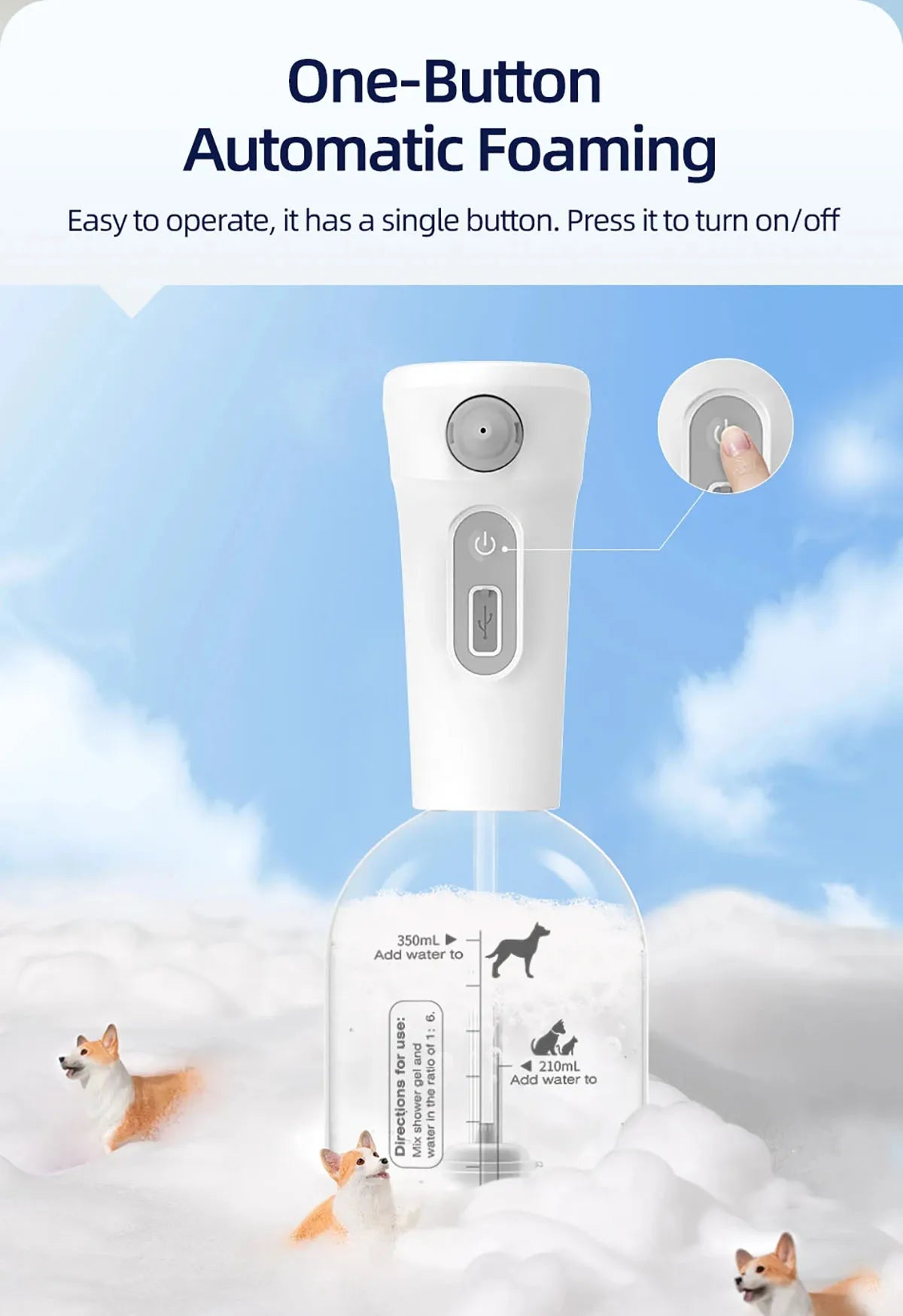 Cat Automatic Foam Soap Dispenser Cordless Pet Bath Cleaning Electric Dog Shampoo Foam Machine Pet Sprayer Supplies
