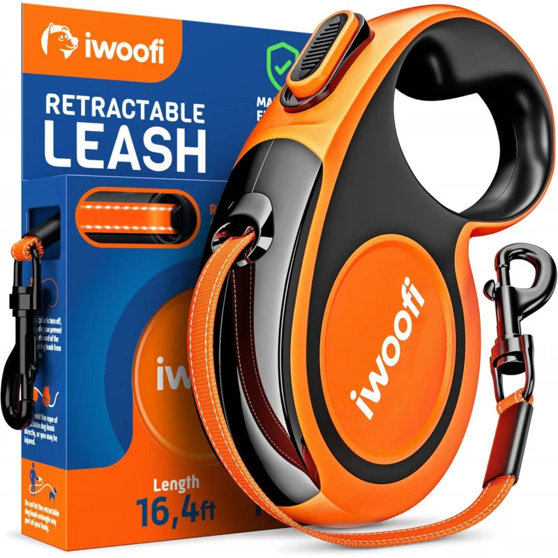 Retractable Dog Leash with Anti-Slip Soft Grip - 16, ft' Heavy Duty Reflective Nylon Tape Lead Pets up to 110 lbs - Long Dog
