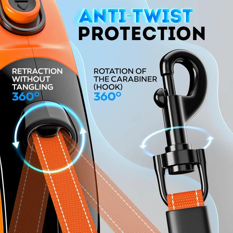 Retractable Dog Leash with Anti-Slip Soft Grip - 16, ft' Heavy Duty Reflective Nylon Tape Lead Pets up to 110 lbs - Long Dog
