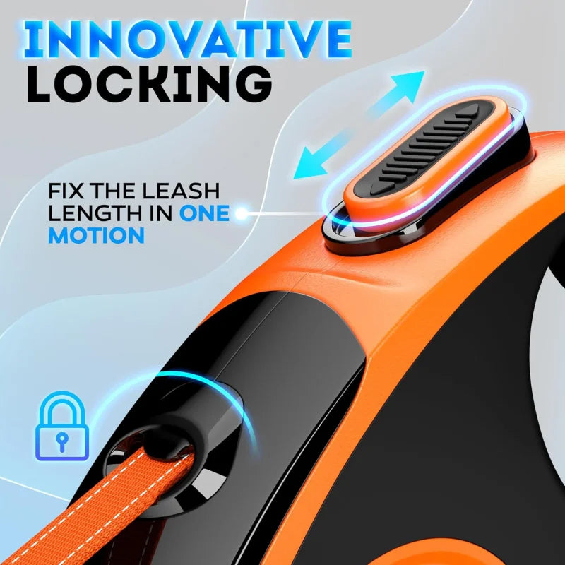 Retractable Dog Leash with Anti-Slip Soft Grip - 16, ft' Heavy Duty Reflective Nylon Tape Lead Pets up to 110 lbs - Long Dog