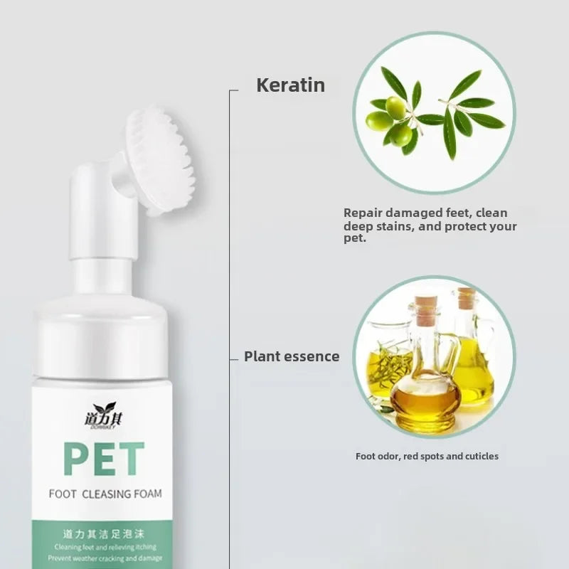 150ML Dog Paw Washing Foam Rinse-free Deep Cleaner Foam Cat Paw Foot Care Silicone Brush Universal Cleaning Dogs Cats Grooming