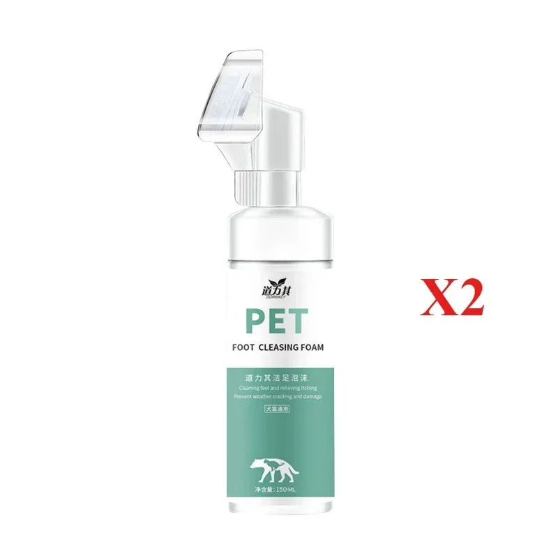 150ML Dog Paw Washing Foam Rinse-free Deep Cleaner Foam Cat Paw Foot Care Silicone Brush Universal Cleaning Dogs Cats Grooming