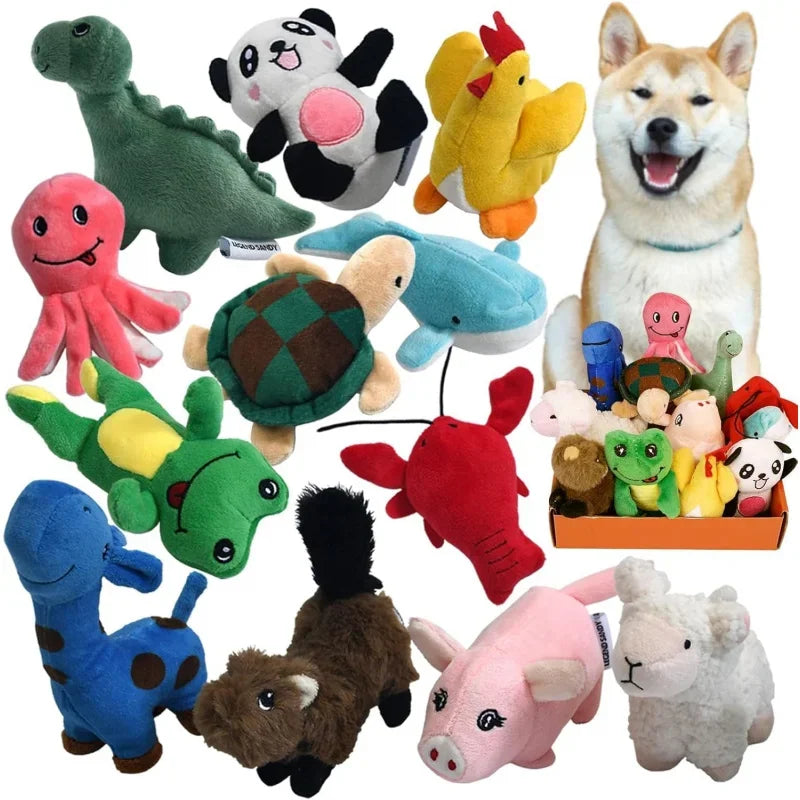 Squeaky Plush Dog Toy Puppy, Small Stuffed Chew Toys 12 Bulk with Squeakers, Cute Soft Pet