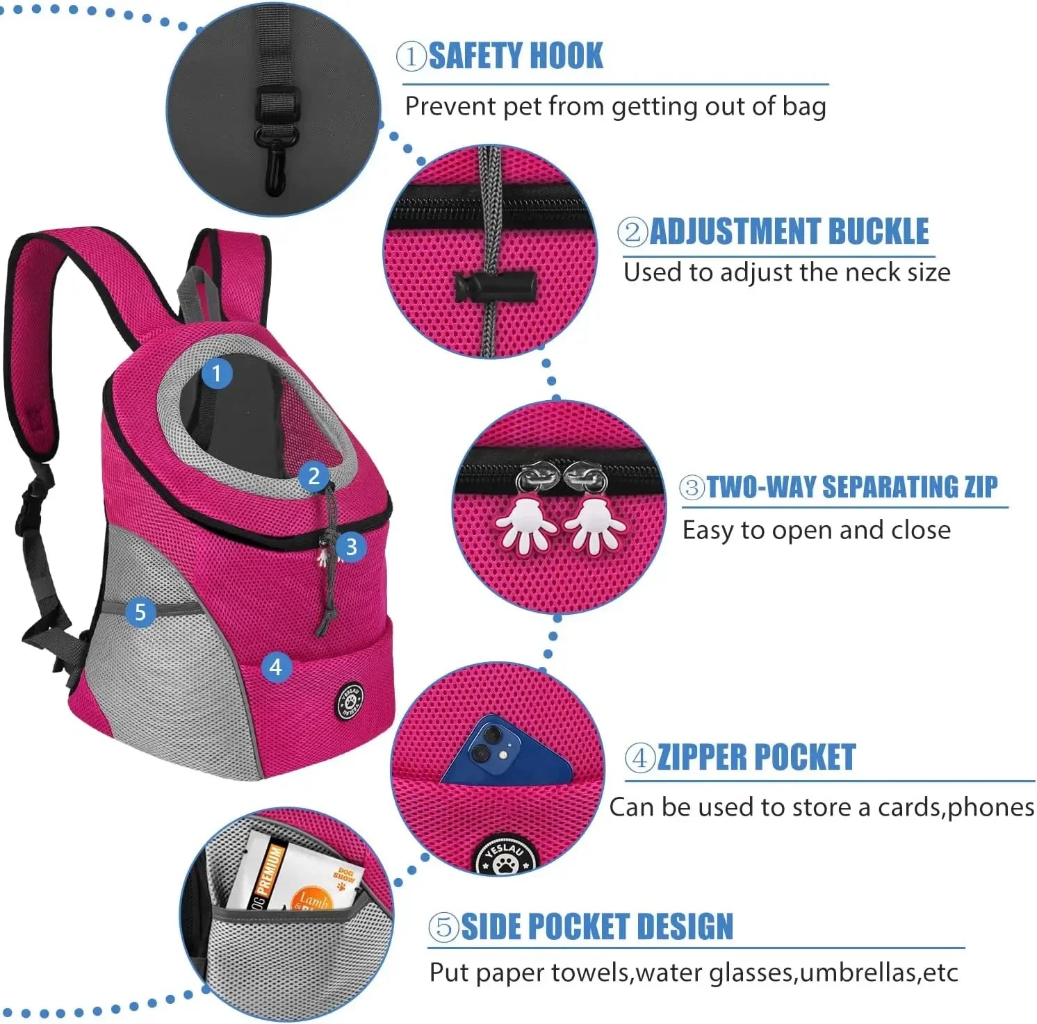 Double Shoulder Portable Travel Backpack Pet Dog Outdoor Carrier Bag Pet Dog Front Bag Mesh Backpack Pet Carrying Supplies
