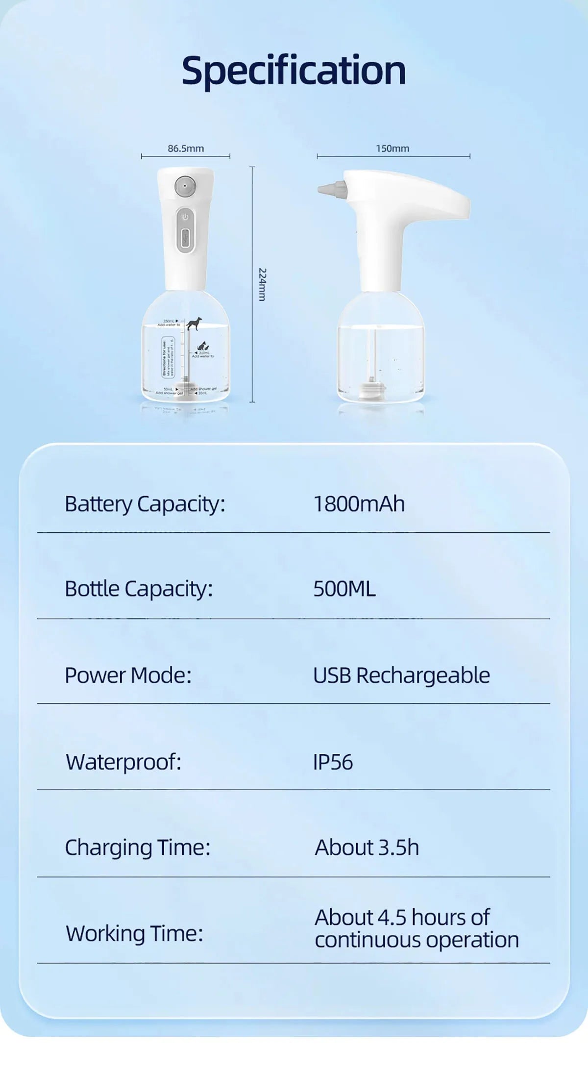 Cat Automatic Foam Soap Dispenser Cordless Pet Bath Cleaning Electric Dog Shampoo Foam Machine Pet Sprayer Supplies