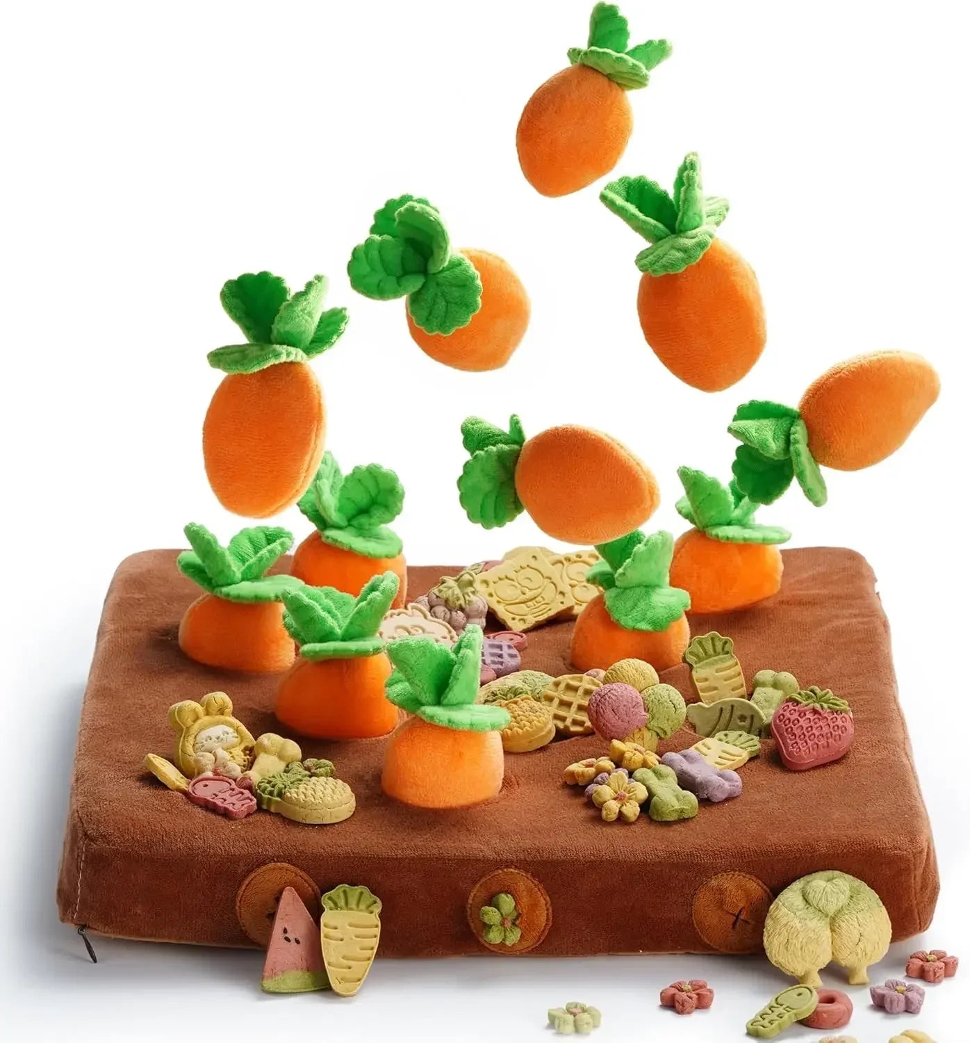 12 pcs Carrot Dog Squeaky Toys with Food Dispensing Farm, Enrichment Hide and Seek, Puzzle Small an