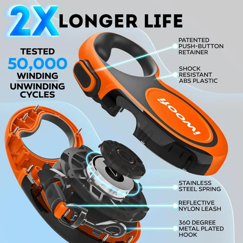 Retractable Dog Leash with Anti-Slip Soft Grip - 16, ft' Heavy Duty Reflective Nylon Tape Lead Pets up to 110 lbs - Long Dog
