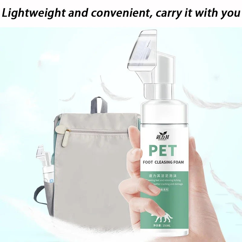150ML Dog Paw Washing Foam Rinse-free Deep Cleaner Foam Cat Paw Foot Care Silicone Brush Universal Cleaning Dogs Cats Grooming