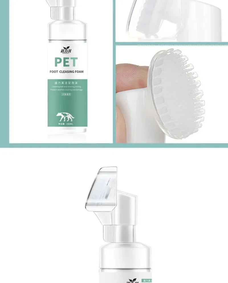 150ML Dog Paw Washing Foam Rinse-free Deep Cleaner Foam Cat Paw Foot Care Silicone Brush Universal Cleaning Dogs Cats Grooming