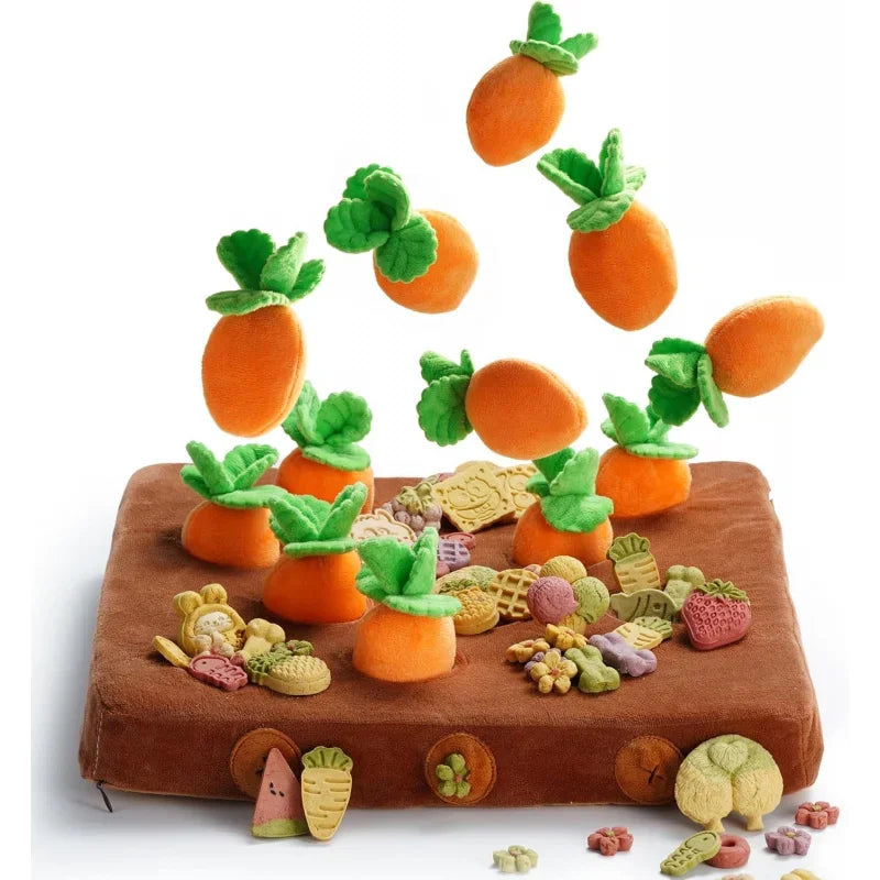 12 pcs Carrot Dog Squeaky Toys with Food Dispensing Farm, Enrichment Hide and Seek, Puzzle Small an