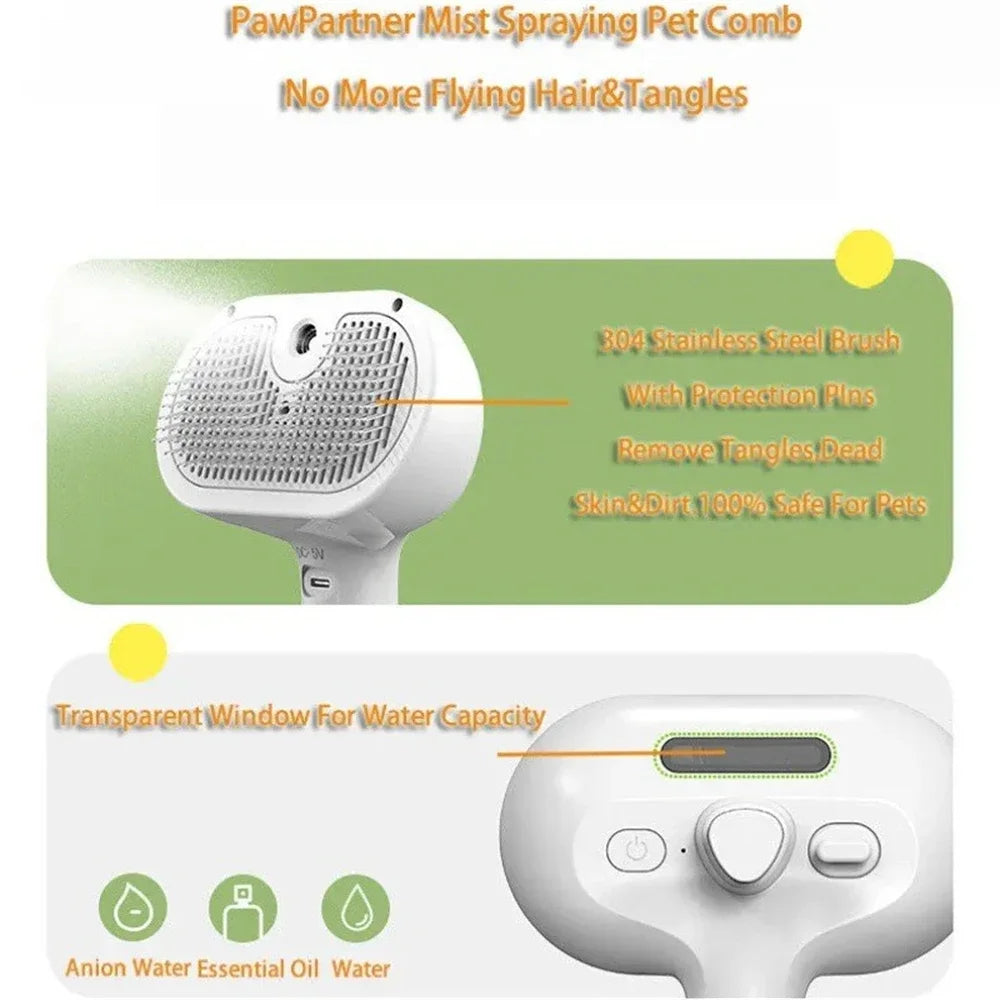 Pet Spray Grooming Comb 2 in 1 Cleaning Pets Hair Remover Brush for Pets Grooming Tools Dematting Comb Built-in Mist Humidifier
