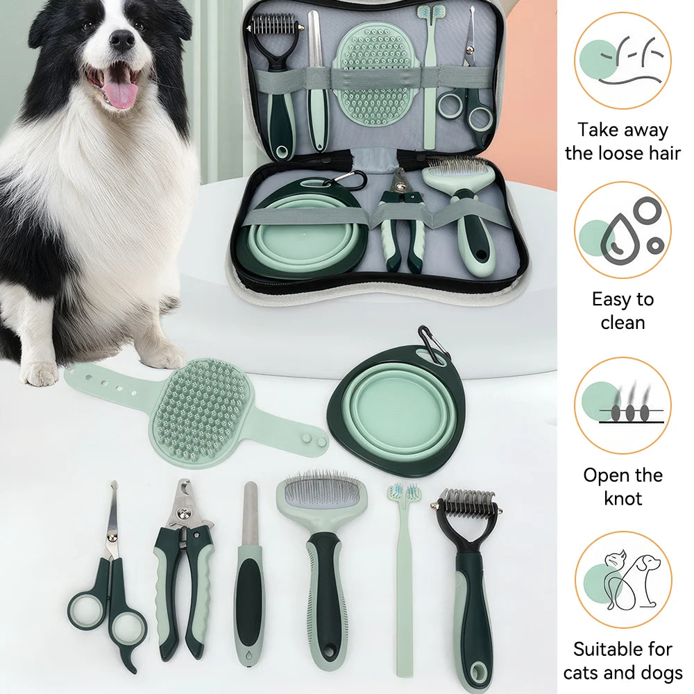 8 in 1 Complete Professional Dog Grooming Set Dog Paw Care Nail Clippers and Trimmers, Stainless Steel Depilatory Comb