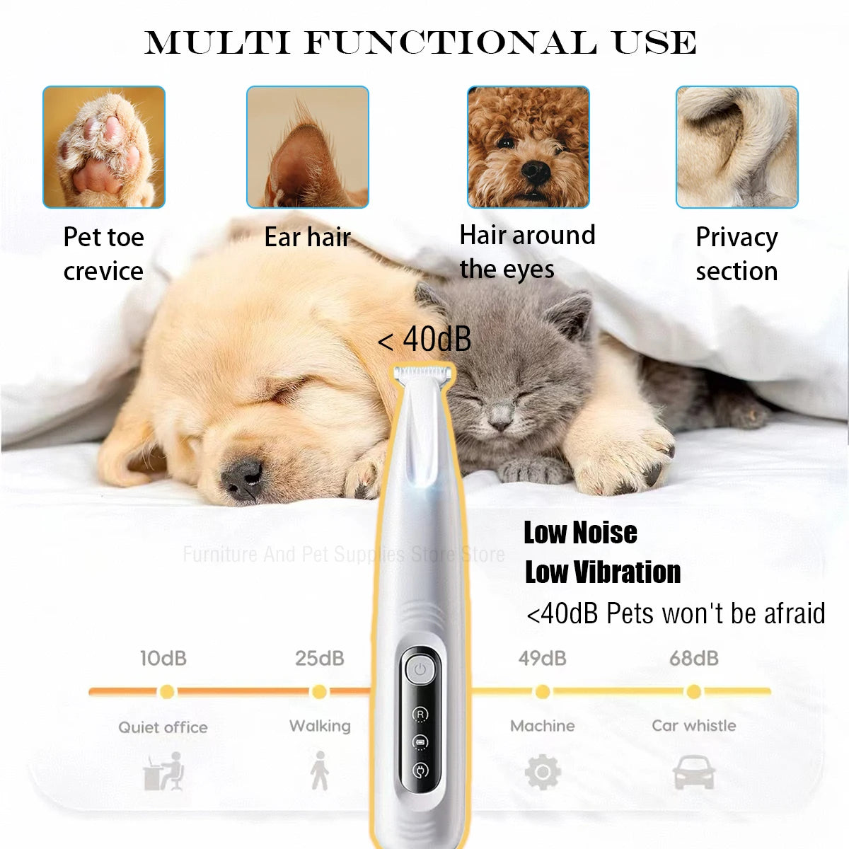 New Dog Paw Trimmer with LED Light Fully Waterproof Pet Hair Trimmer with LED Display Dog Clippers for Grooming 18mm Widen Blade