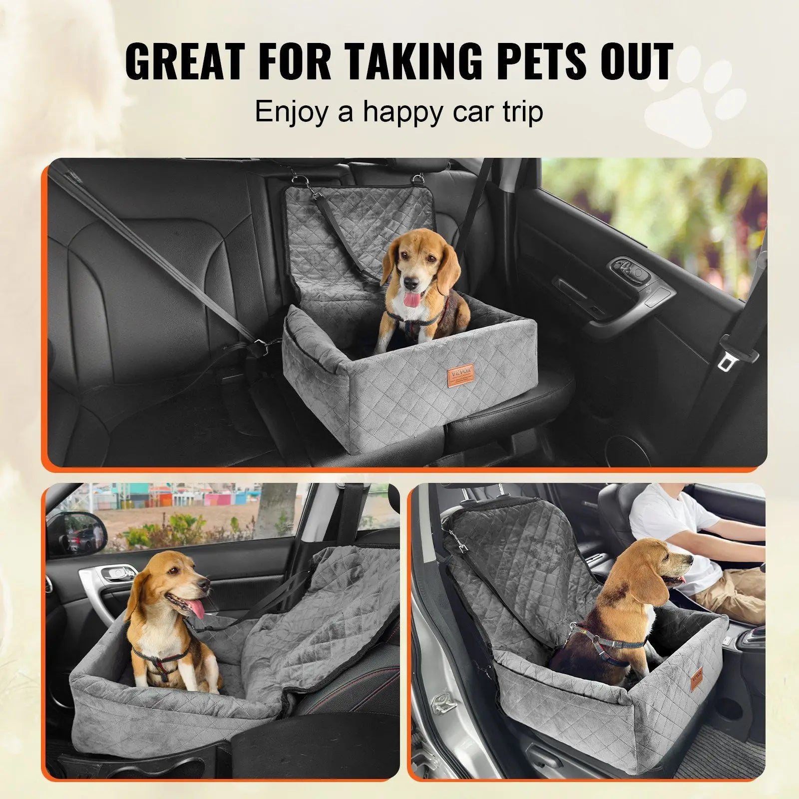 Dog Booster Car Seat Pet Car Seat for Small Medium Dog up to 40 lbs Gray