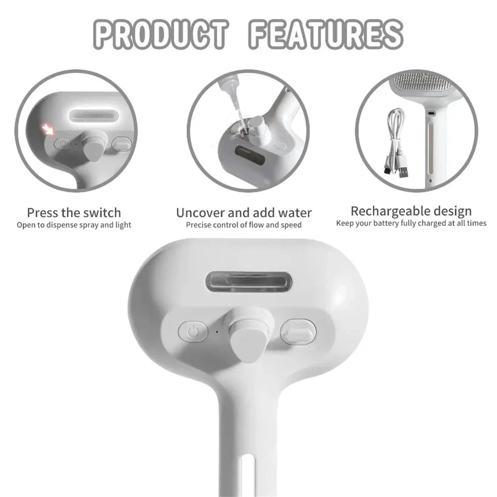 Pet Spray Grooming Comb 2 in 1 Cleaning Pets Hair Remover Brush for Pets Grooming Tools Dematting Comb Built-in Mist Humidifier