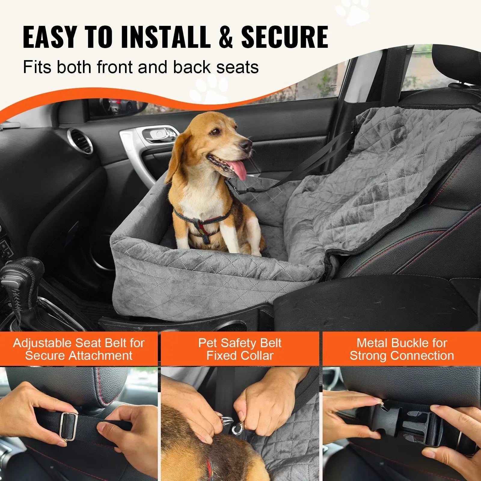 Dog Booster Car Seat Pet Car Seat for Small Medium Dog up to 40 lbs Gray