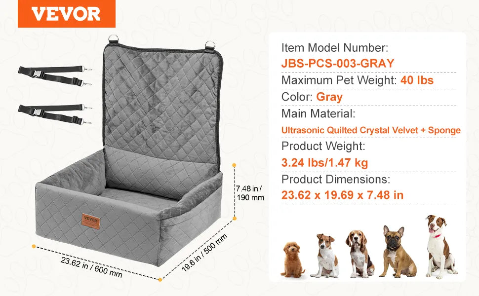 Dog Booster Car Seat Pet Car Seat for Small Medium Dog up to 40 lbs Gray